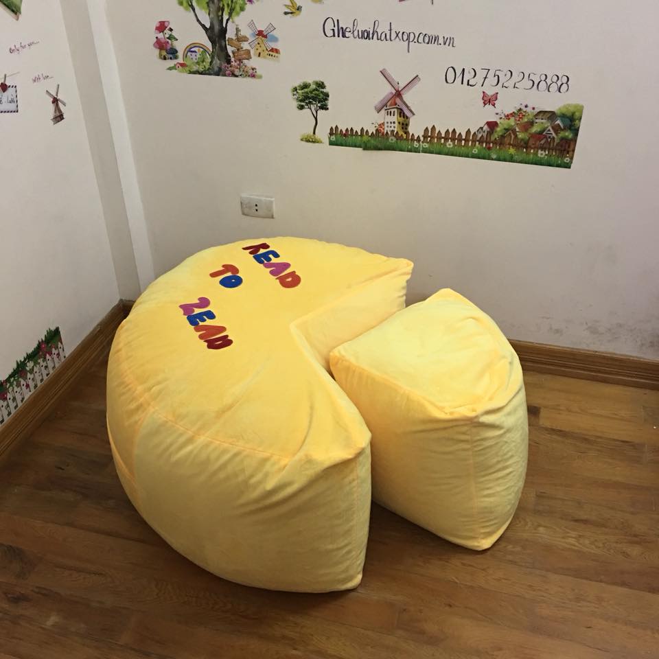 Ghế lười hạt xốp dáng sofa chất nhung màu vàng GL S098 