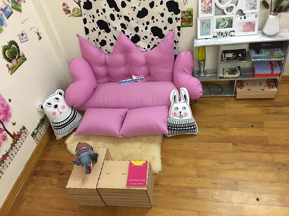 Set ghế lười hạt xốp sofa chữ nhật kaki hồng tím nhạt SF011 
