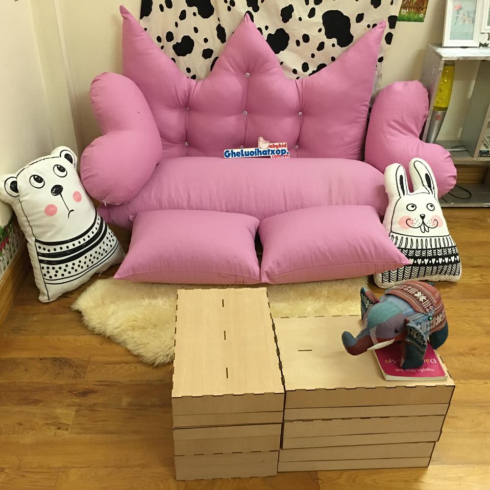 Set ghế lười hạt xốp sofa chữ nhật kaki hồng tím nhạt SF011 