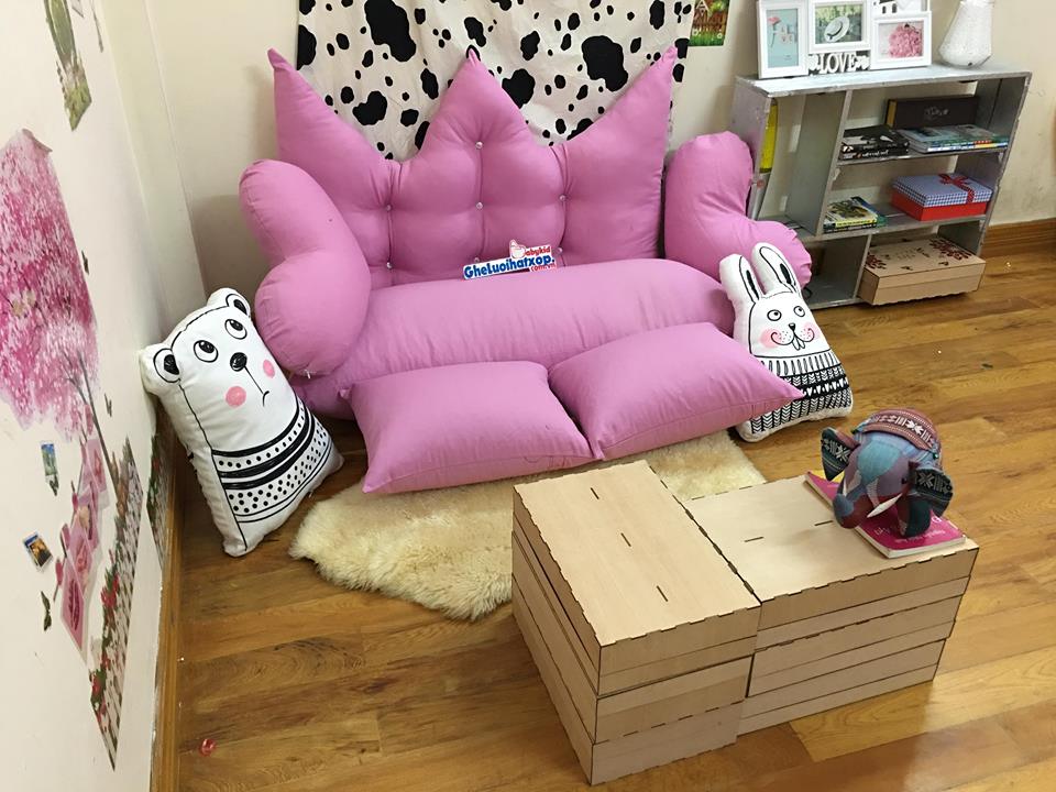 Set ghế lười hạt xốp sofa chữ nhật kaki hồng tím nhạt SF011