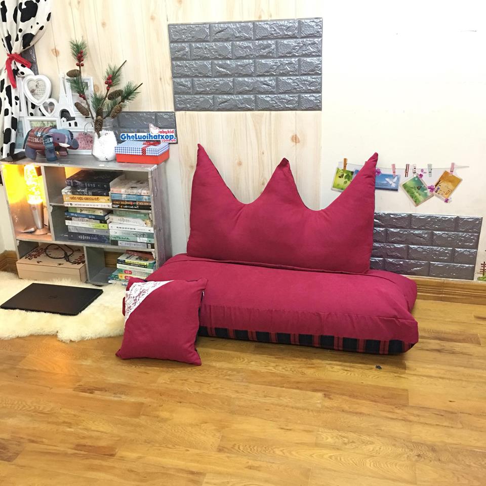 Bộ ghế hạt xốp sofa chữ nhật caro kẻ đỏ SF015 