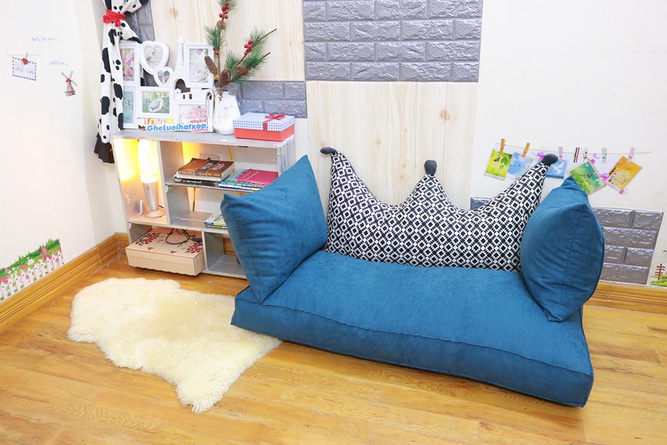 Bộ ghế hạt xốp sofa chữ nhật màu xám xanh SF017 