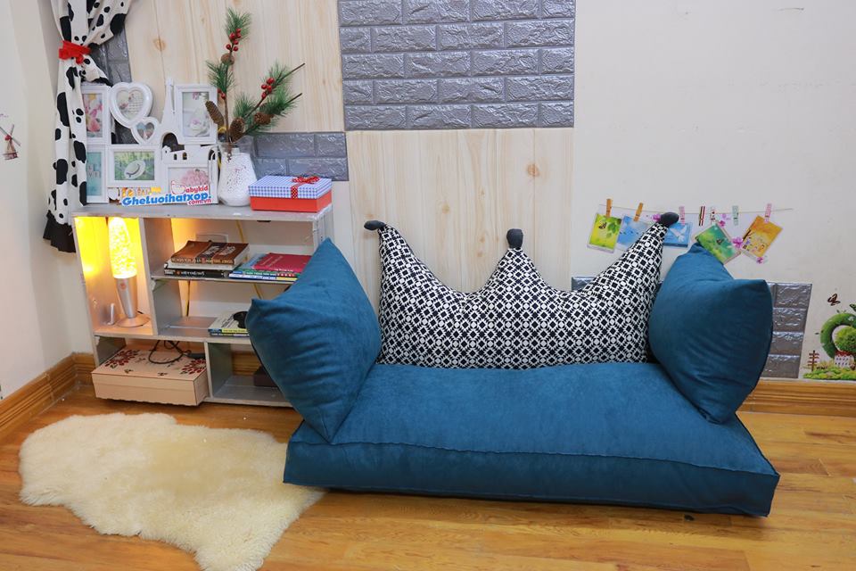 Bộ ghế hạt xốp sofa chữ nhật màu xám xanh SF017 