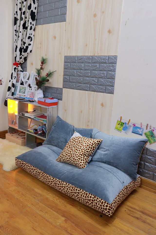 Ghế lười sofa chữ nhật chất nhung màu đốm-xám SF019