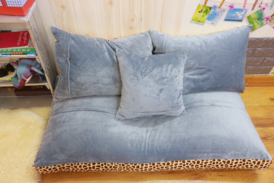 Ghế lười sofa chữ nhật chất nhung màu đốm-xám SF019 
